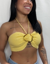 CROPPED BRISA EM TRICÔ TEXTURIZADO  - Amarelo