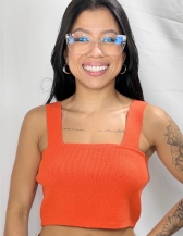 CROPPED MOON EM TRICÔ COM ALÇAS LARGAS - Laranja