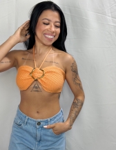 CROPPED BRISA EM TRICÔ TEXTURIZADO  - Laranja