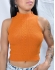 CROPPED TRANÇA MEIO EM TRICÔ COM GOLA ALTA - Laranja