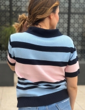 BLUSA FEMININA SIMIONE EM TRICÔ COM GOLA POLO E BOTÕES - Rosa Bebê