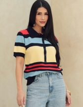 BLUSA FEMININA SIMIONE EM TRICÔ COM GOLA POLO E BOTÕES - Amarelo