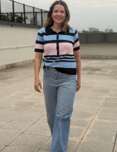 BLUSA FEMININA SIMIONE EM TRICÔ COM GOLA POLO E BOTÕES - Rosa Bebê