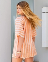 CONJUNTO MISSONE DE TRICÔ COM KIMONO E SHORTS - Laranja Listrado