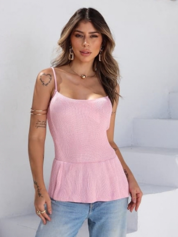 REGATA PEPLUM | TRICÔ - Rosa Bebê