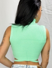 CROPPED AMARRAÇÃO EM TRICÔ CANELADO COM GOLA ALTA - Verde Água