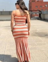 CONJUNTO NÁUTICO LISTRADO DE CROPPED E SAIA LONGA - Laranja Listrado