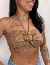 CROPPED BRISA EM TRICÔ TEXTURIZADO  - Bege