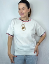 BLUSA AMELIA EM TRICÔ COM DETALHES CONTRASTANTES - Branco